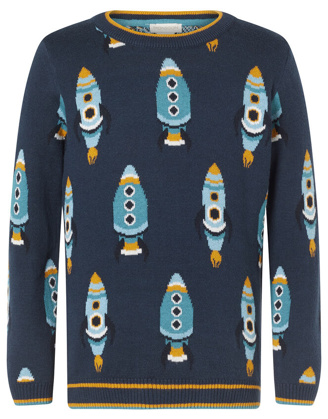 Rocket Knit Jumper in Organic Cotton, Blue (NAVY), large