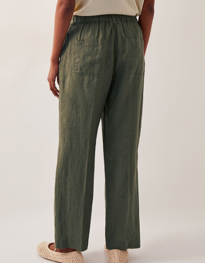 Linen Jolie Short Wide Leg Trousers, Green (KHAKI), large
