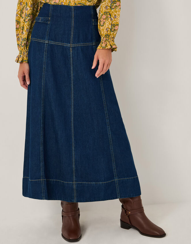 Brooke Seamed Denim Midi Skirt, Blue (INDIGO), large