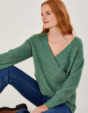 Super-Soft Ribbed Ballet Wrap Jumper, Green (GREEN), large