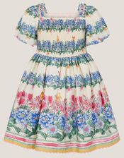 Clara Floral Puff Sleeve Dress, Ivory (IVORY), large