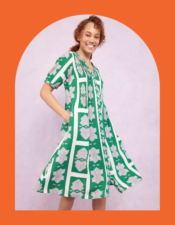 East Ula Print Dress, Green (GREEN), large