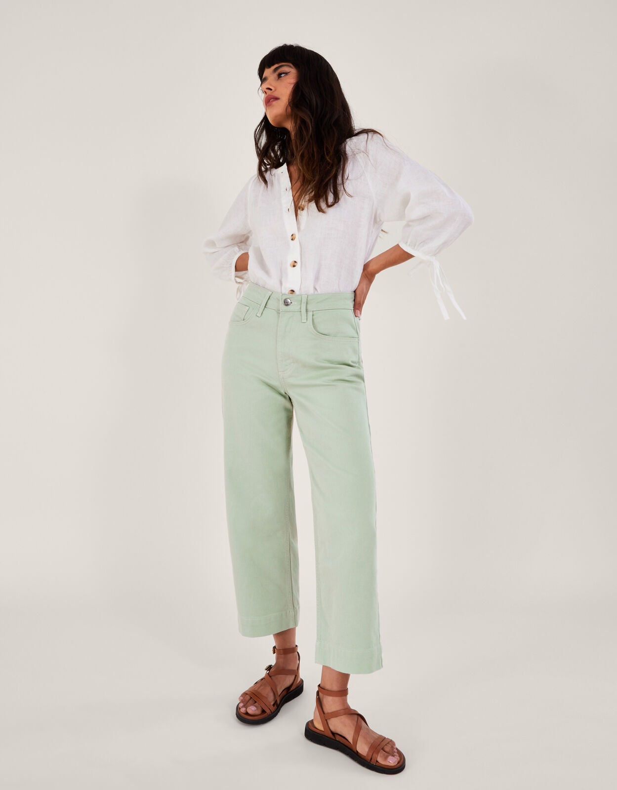 Wide leg cropped denim trousers hot sale
