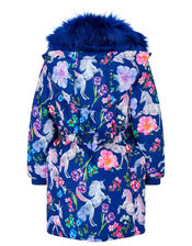 Blue Unicorn Print Padded Coat, Blue (NAVY), large
