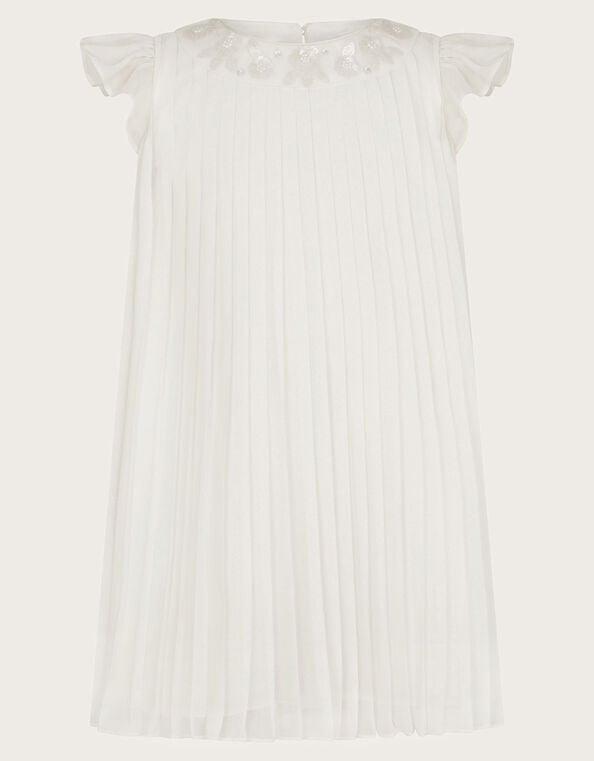 Baby Nellie Pleated Chiffon Dress, Ivory (IVORY), large