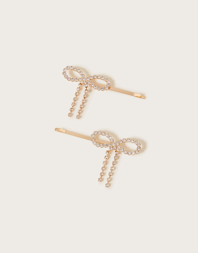 Crystal Bow Hair Grips Set of Two, , large