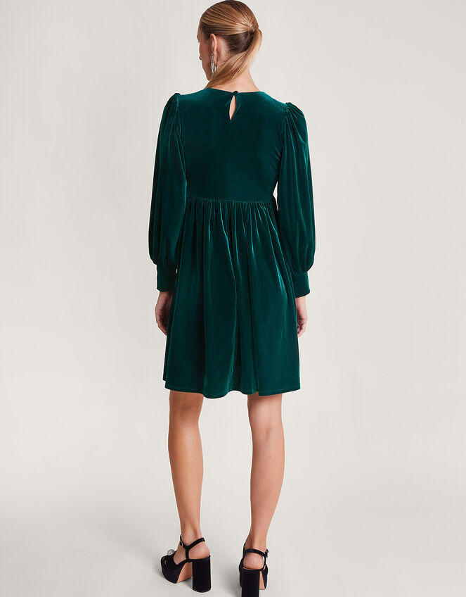 Evie Velvet Bow Dress, Green (GREEN), large