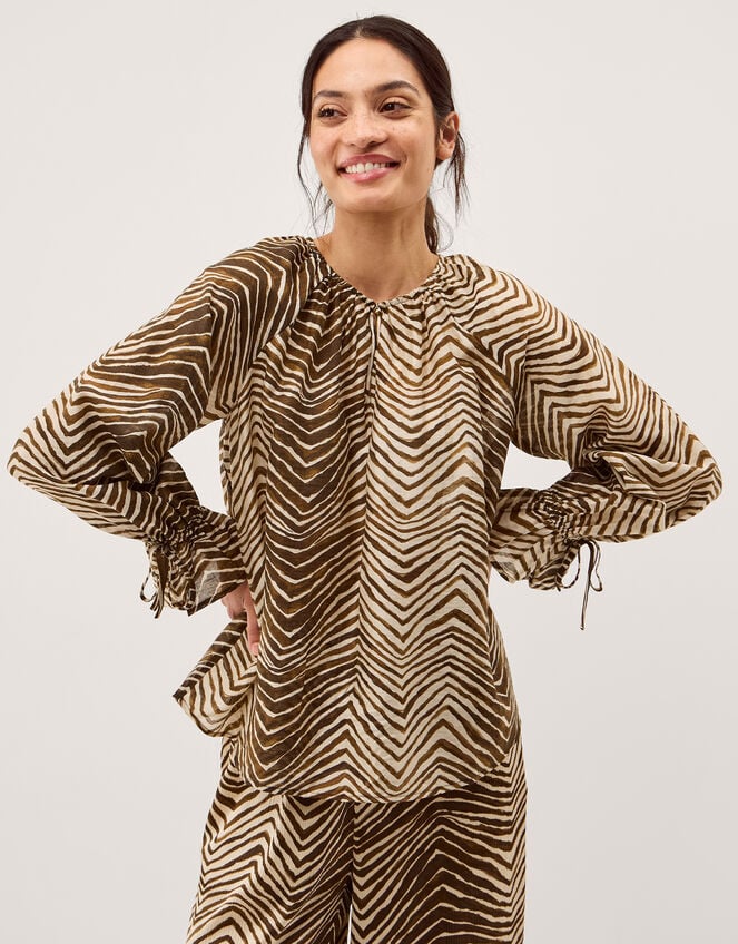 Pippa Animal Print Blouse, Green (KHAKI), large