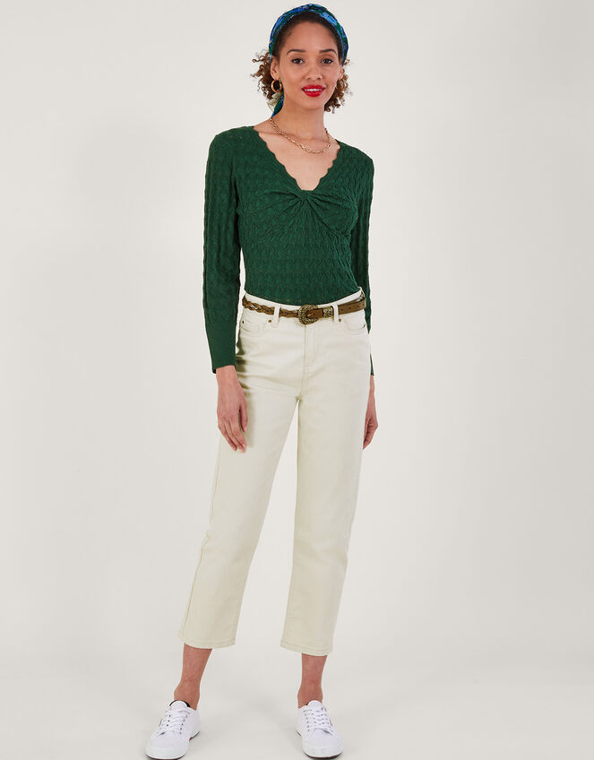 Pointelle Stitch Jumper with Recycled Polyester, Green (DARK GREEN), large