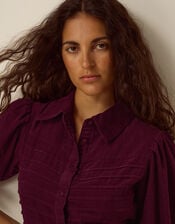Winnie Corduroy Midi Shirt Dress, Red (BURGUNDY), large