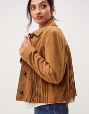 Lily Fringe Suede Jacket, Tan (TAN), large