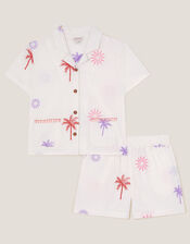 Palm Embroidered Shirt & Shorts Set, Ivory (IVORY), large