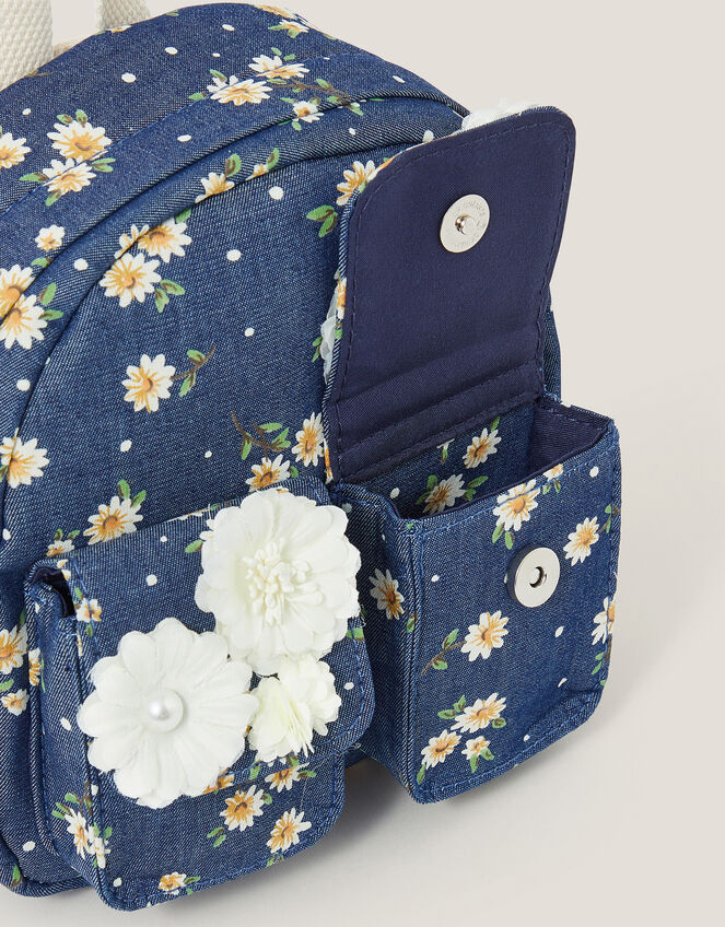 Daisy Denim Embellished Mini Backpack, , large