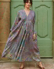 One Hundred Stars Boho Garden Print Maxi Dress, Grey (GREY), large