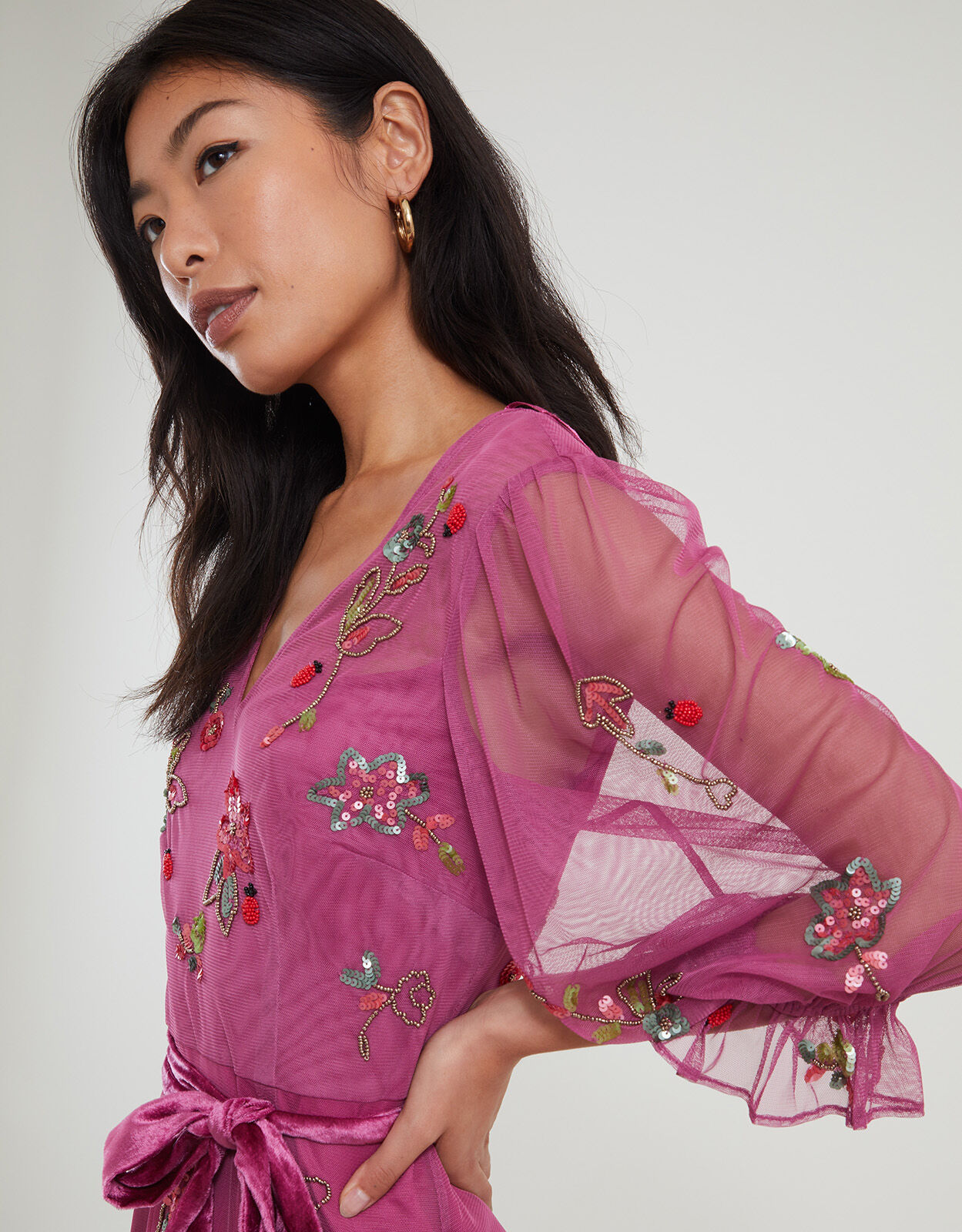 Pink embellished midi dress cheap