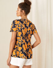 Floral Tie Front Jersey Top, Blue (NAVY), large