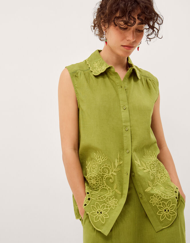 Effie Sleeveless Embroidered Shirt, Green (GREEN), large