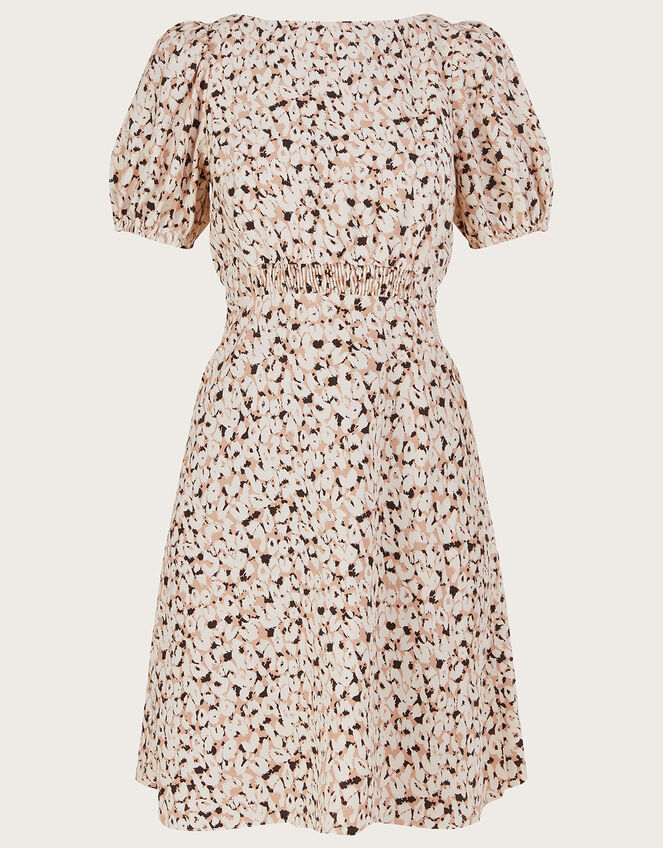 Anna Animal Print Short Dress, Natural (NATURAL), large