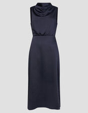 Livia Satin Cowl Halter Midi Dress, Blue (NAVY), large