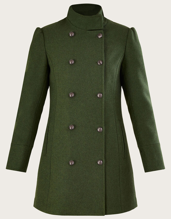 Diana Military Wool Pea Coat with Recycled Polyester, Green (KHAKI), large