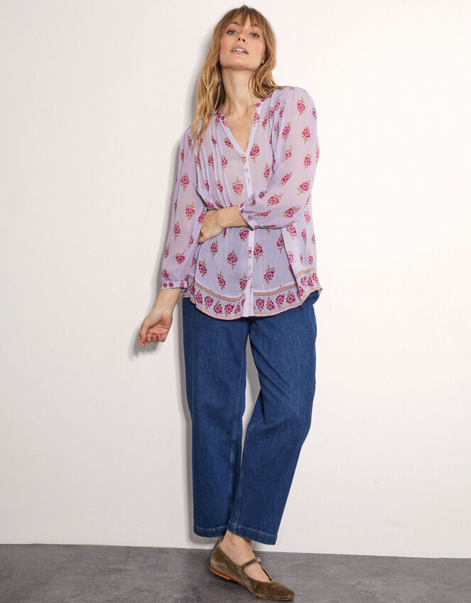 East Stine Floral Print Blouse, Purple (LILAC), large