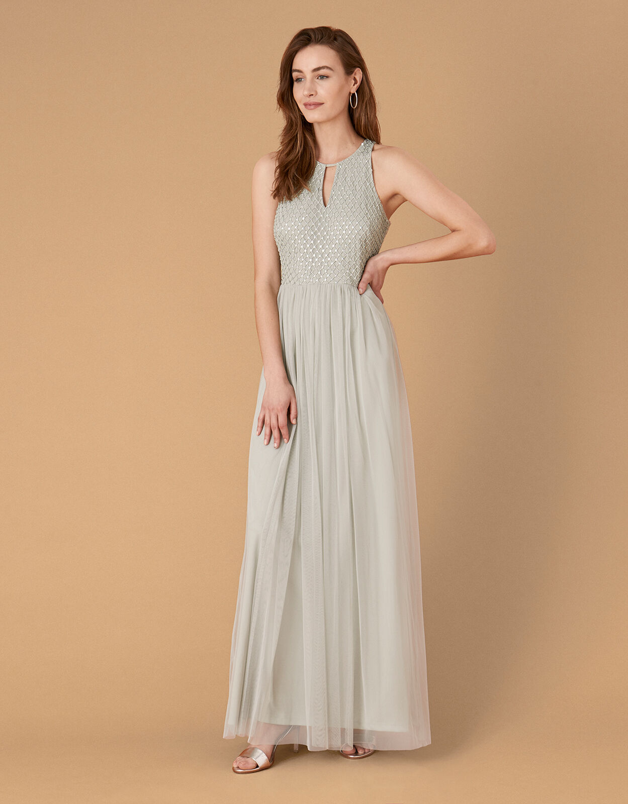 Sophie Embellished Tulle Maxi Dress Green Evening Dresses