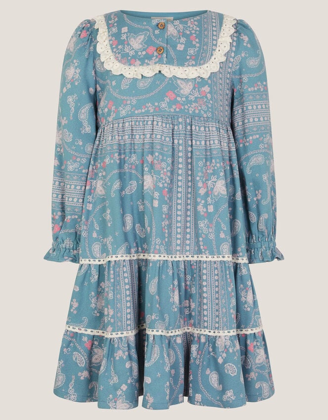 Paisley Lace Tiered Dress, Blue (BLUE), large