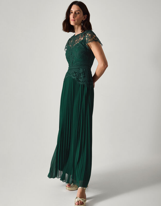 Monica Lace Pleated Bridesmaid Dress, Green (DARK GREEN), large