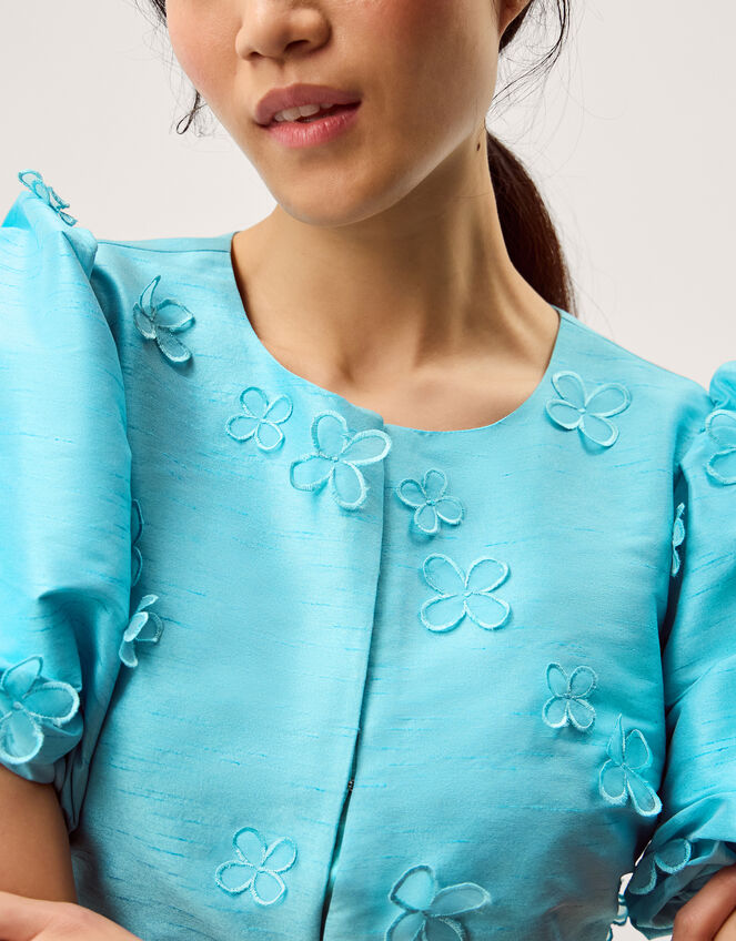 Odette Puff Sleeve Floral Appliqué Jacket Blue