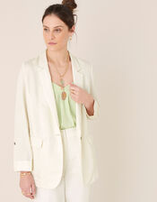 Smart Longline Blazer in Linen Blend, Ivory (IVORY), large