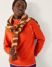 Bella High Neck Button Jumper, Orange (ORANGE), large