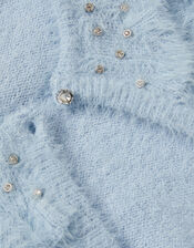Embellished Collar Fuzzy Cardigan, Blue (BLUE), large