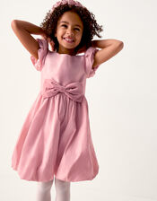 Puff Sleeve Velvet Bow Party Dress, Pink (DUSKY PINK), large