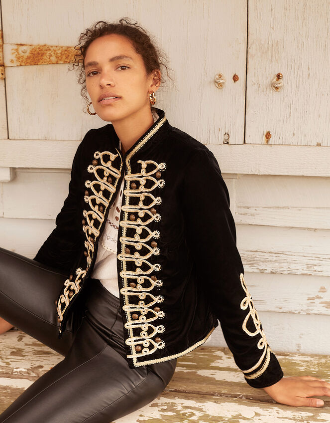 Embroidered Velvet Military Jacket Black | Women's Jackets | Monsoon UK.