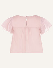 Princessa Sequin Yoke Chiffon Top , Pink (DUSKY PINK), large