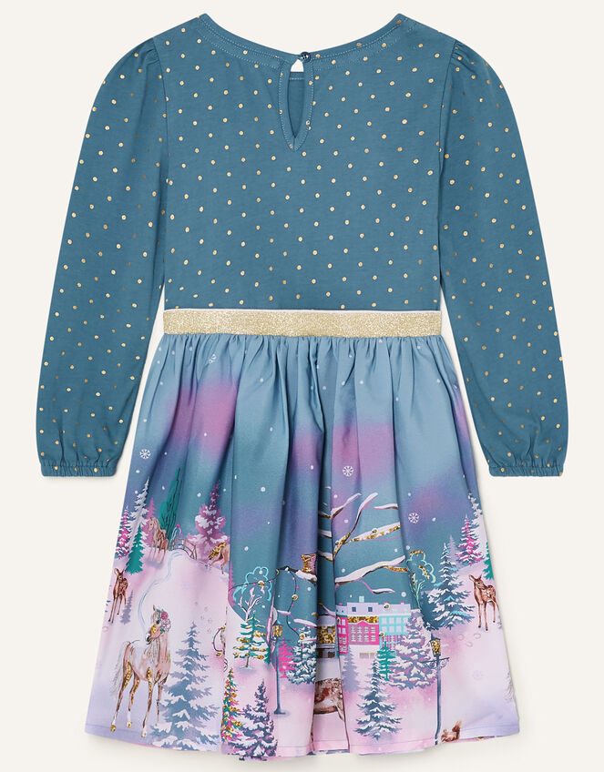 Christmas Scene Border 2-in-1 Dress , Teal (TEAL), large