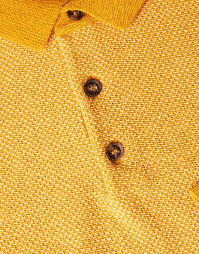 Mixed Knit Polo Sweatshirt, Yellow (MUSTARD), large