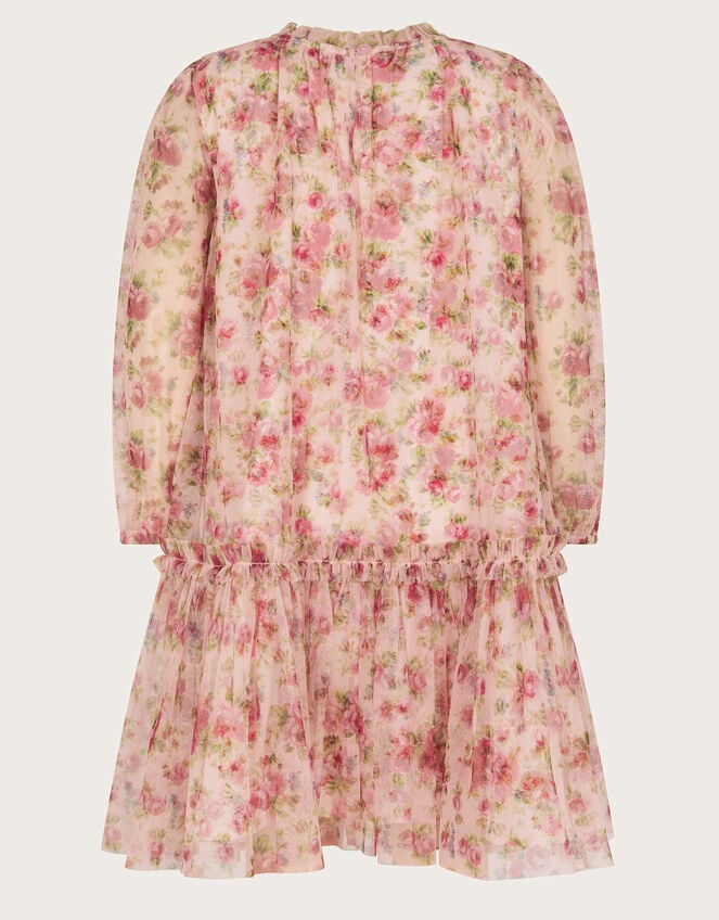 Long Sleeve Floral Frill Dress, Ivory (IVORY), large