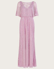 Elizabeth Embellished Maxi Dress in Recycled Polyester, Pink (PINK), large