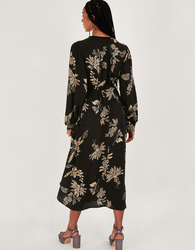 Annette Floral Midi Dress, Black (BLACK), large