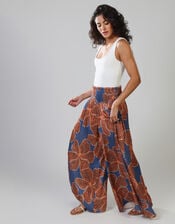 Traffic People Aurora Floral Print Wide Leg Trousers, Blue (BLUE), large