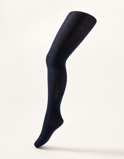 Cable Knit Tights with Natural Bamboo Fibres Blue, Blue (NAVY), large