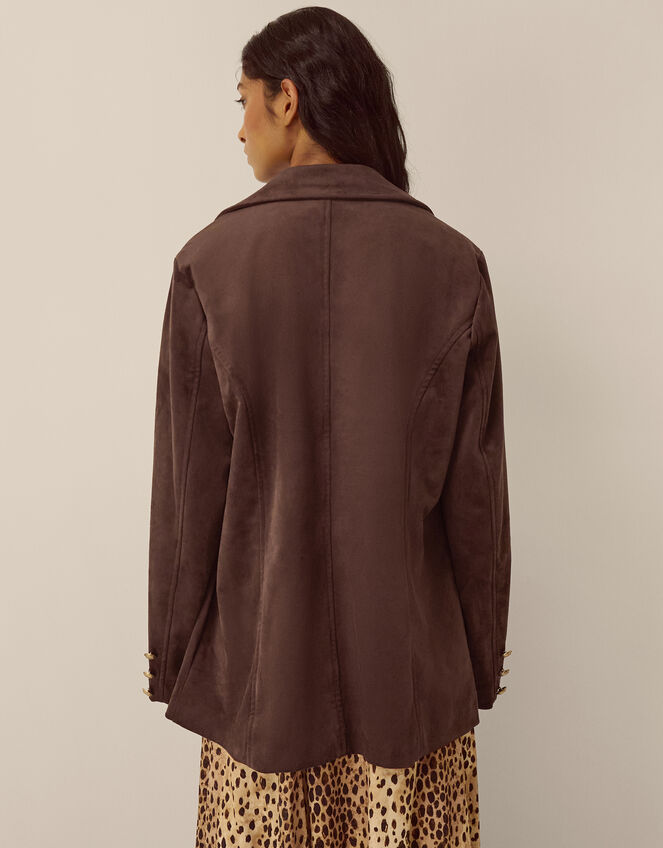 Eva Faux Suede Longline Jacket, Brown (DARK BROWN), large