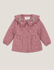 Embroidered Heart Quilted Coat, Pink (PINK), large