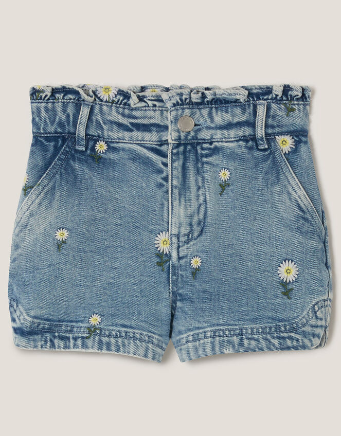 Daisy Embroidered Denim Shorts, Blue (BLUE), large