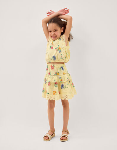 Sasha Broderie Floral Top & Skirt Set, Yellow (YELLOW), large