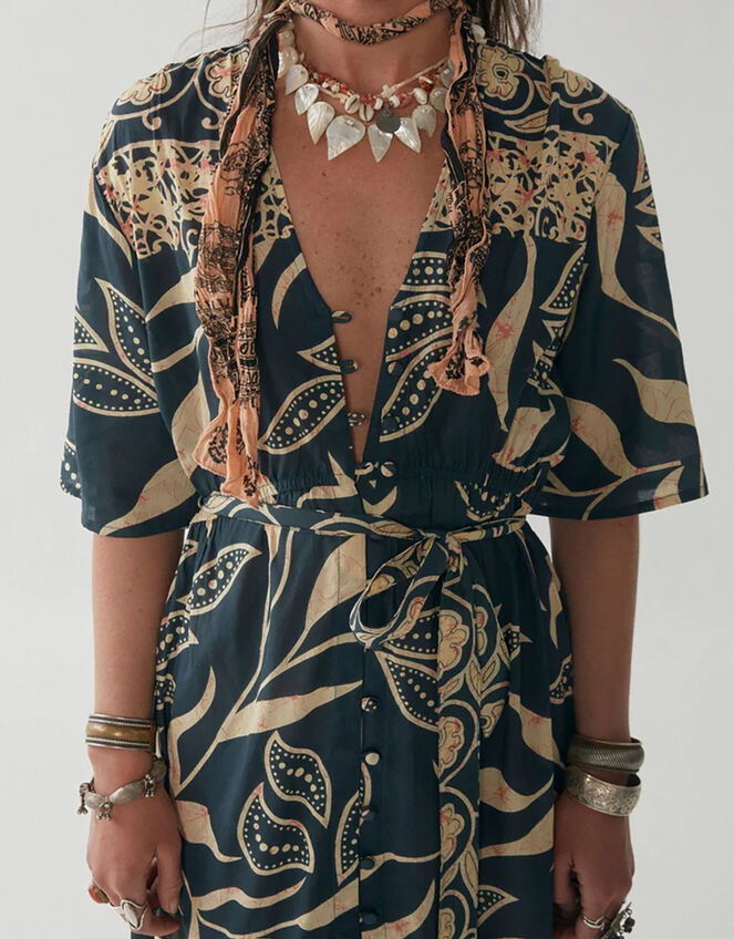 Maison Hotel Print Tie Maxi Dress, Blue (NAVY), large