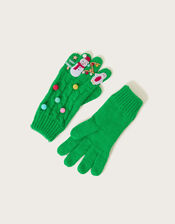 Merry Christmas Novelty Gloves, Green (GREEN), large
