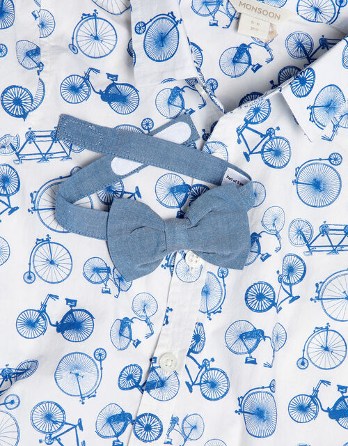 Bike Print Shirt with Bow Tie, Ivory (IVORY), large