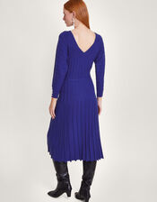 Inverted Rib Slash Neck Dress, Blue (COBALT), large